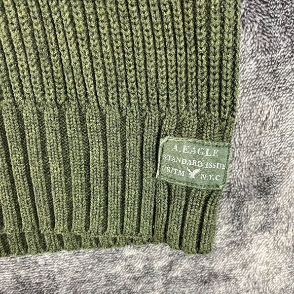 American Eagle Ribbed Chunky Knit Sweater Fisherman Green Crewneck Men's L* - Picture 3 of 9